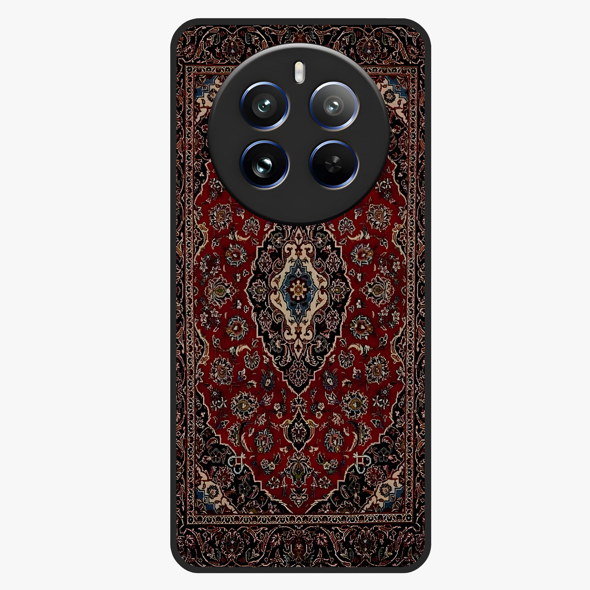 Heritage Carpet Royale Glass Case showing flat back view with ornate Persian carpet inspired pattern and glossy glass finish.