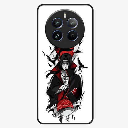 Itachi Sharingan Glass Case showing flat back view with powerful anime eye artwork and glossy glass finish.