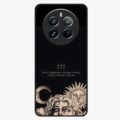 Mystic Victory Aura Glass Case showing flat back view with victory symbol artwork and glossy glass finish.