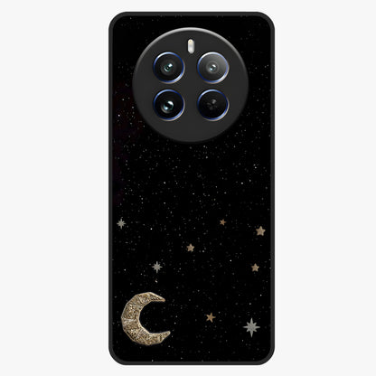 Twinkle Star With Half Moon Glass Case showing flat back view with star and half moon artwork and glossy glass finish.