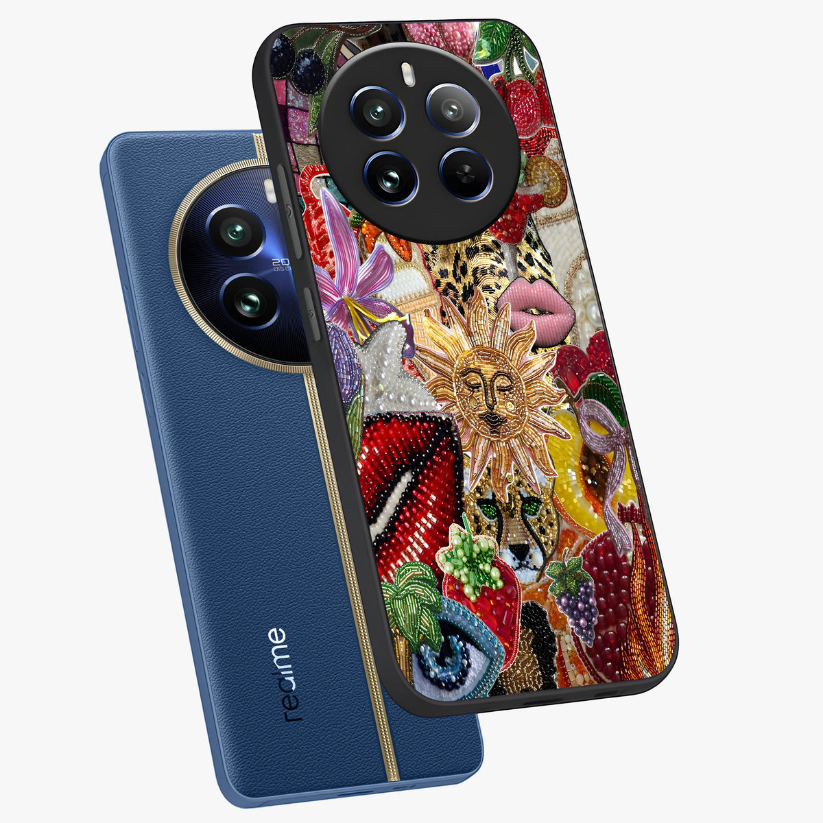 Beaded Fashion Jungle Glass Case displayed in angled mockup highlighting colorful fashion bead design and artistic pattern.