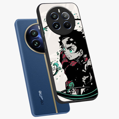 Demon Slayer Glass Case displayed in angled mockup highlighting dramatic anime character design with action aesthetic.