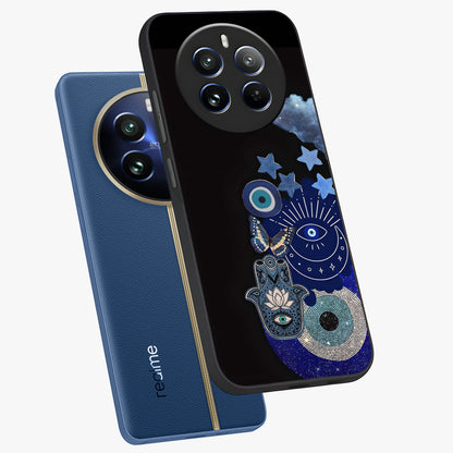Galactic Charm Cluster Glass Case displayed in angled mockup highlighting luminous galaxy inspired design with dreamy aesthetic.