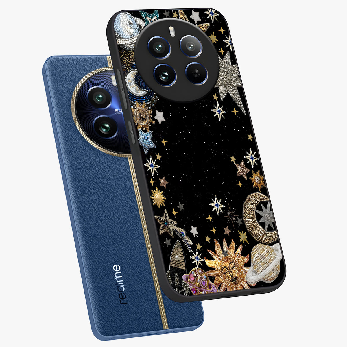 Galactic Jewel Stars Glass Case displayed in angled mockup highlighting shining celestial star design with cosmic aesthetic style.