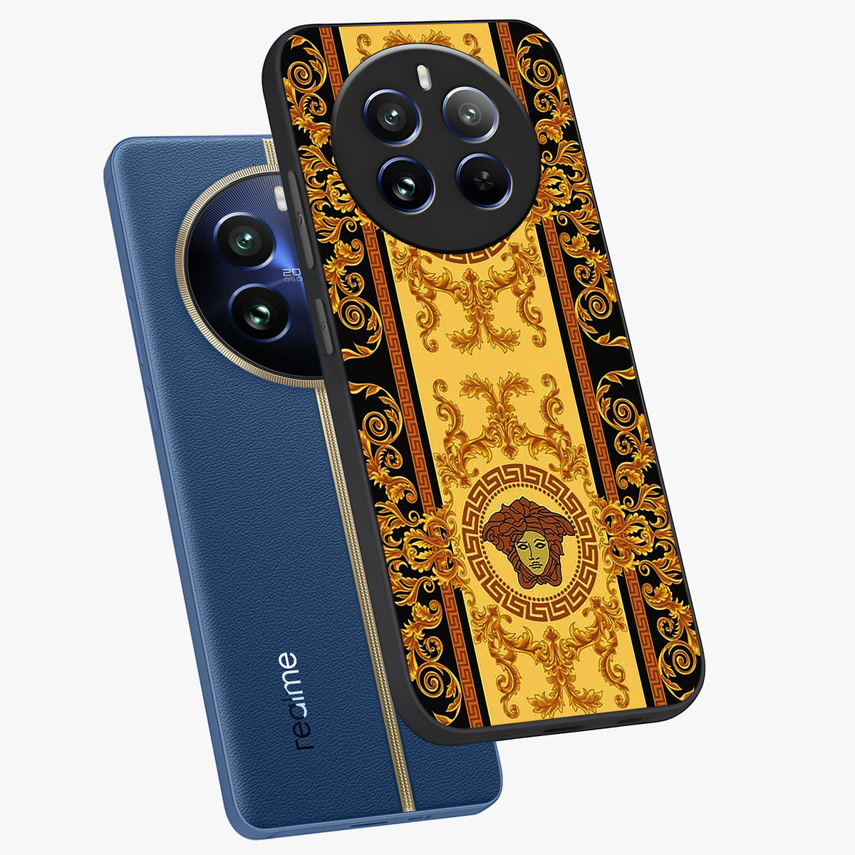Golden Lotus Glow Glass Case displayed in angled mockup highlighting radiant lotus illustration with spiritual aesthetic.