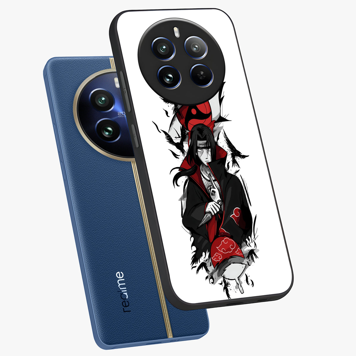 Itachi Limited Edition Naruto Anime Glass Case displayed in angled mockup highlighting dramatic anime illustration with bold action aesthetic.