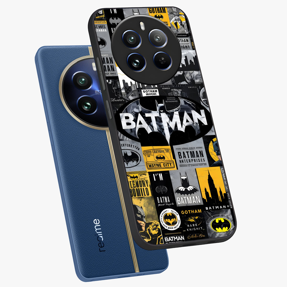 Knight Gotham Rise Glass Case displayed in angled mockup highlighting powerful knight silhouette design with dramatic aesthetic.