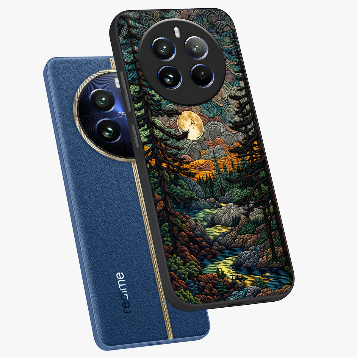 Moonlight Forest Dream Glass Case displayed in angled mockup highlighting dreamy forest design with glowing moon aesthetic.