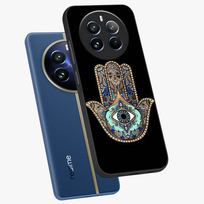 Mystic Hamsa Eye Glass Case displayed in angled mockup highlighting spiritual hamsa symbol with mystical aesthetic style.