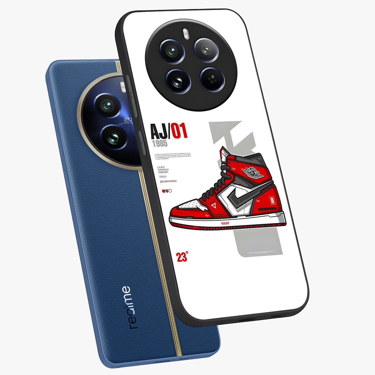 Retro Sneaker Blueprint Glass Case displayed in angled mockup highlighting detailed shoe design with sporty retro aesthetic.
