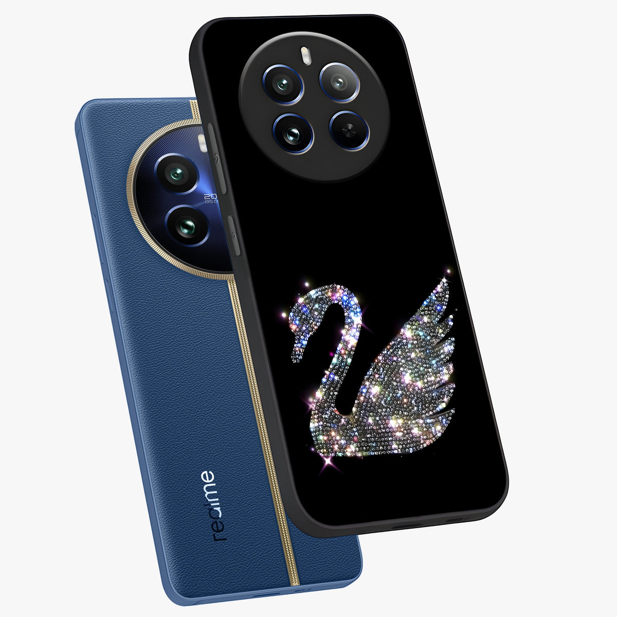 Starlit Swan Grace Glass Case displayed in angled mockup highlighting elegant swan illustration with dreamy celestial aesthetic.