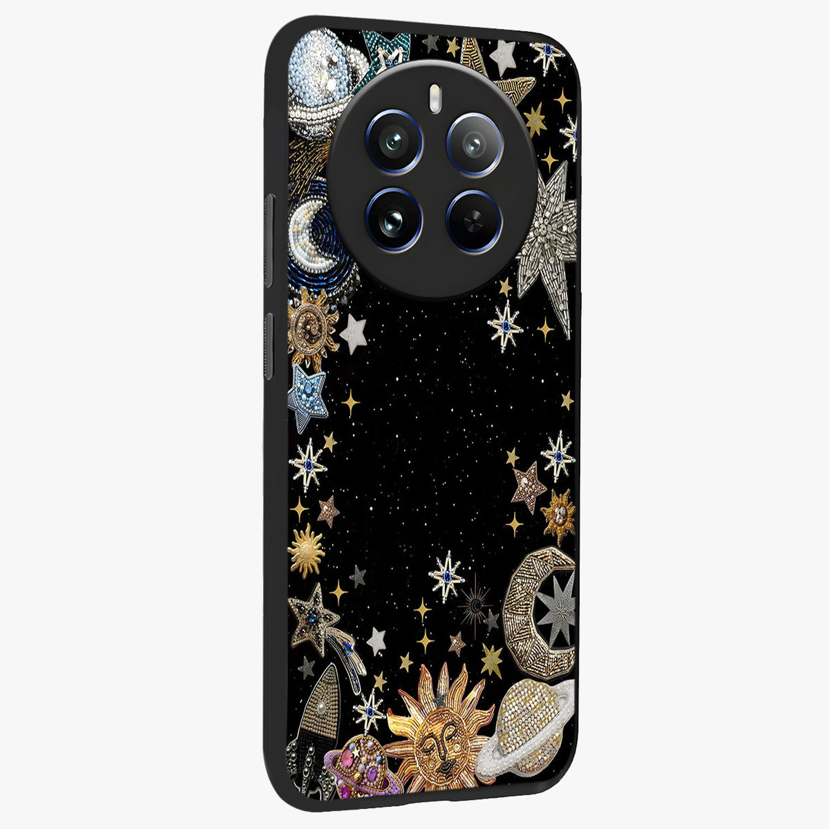 Galactic Jewel Stars Glass Case upright view showcasing glittering star jewel artwork with vibrant galaxy theme.