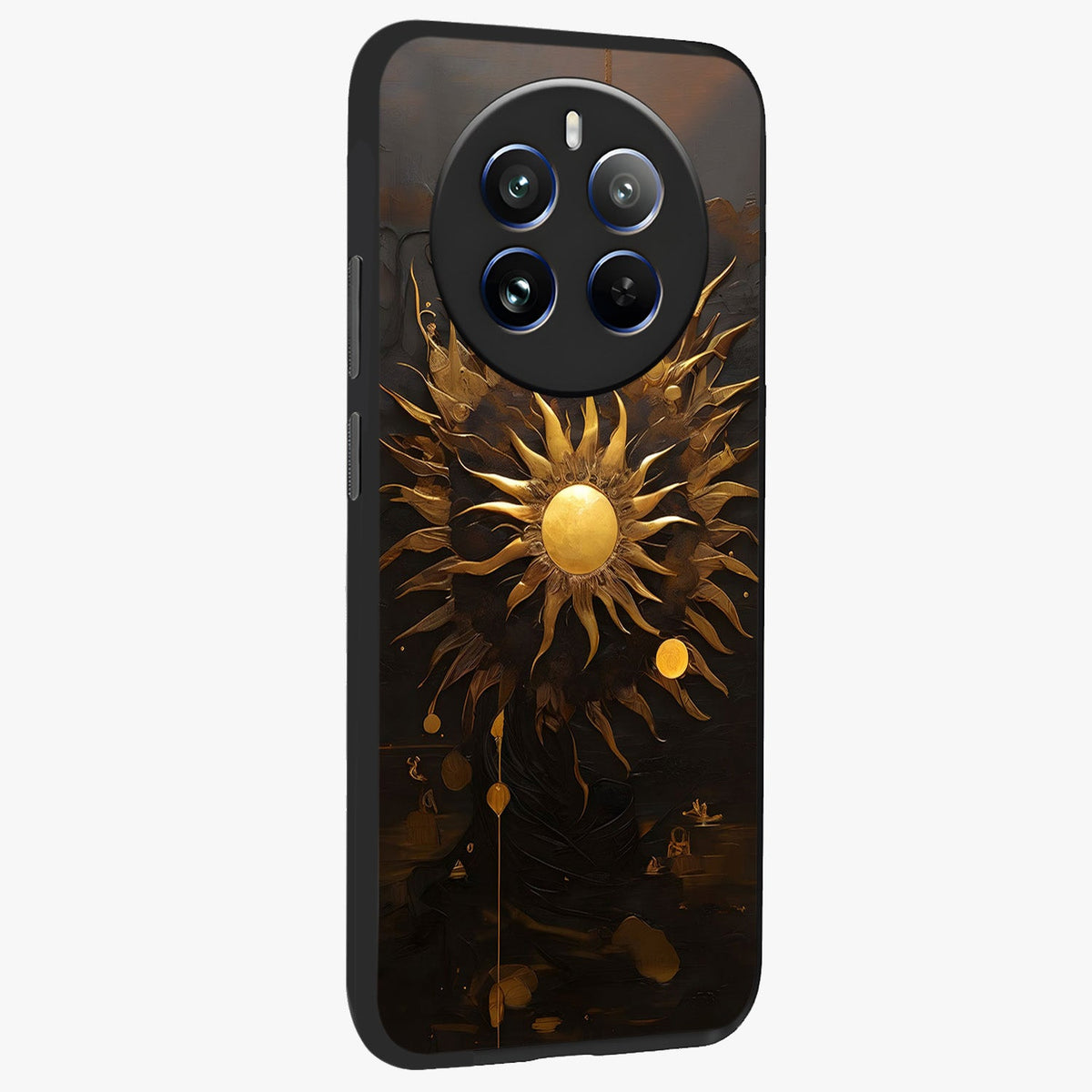 Golden Sun Majesty Glass Case upright view showcasing haunting graveyard artwork with dramatic dark theme.