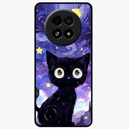 Abstract Cat Art Glass Case showing flat back view with artistic cat illustration and glossy glass finish.