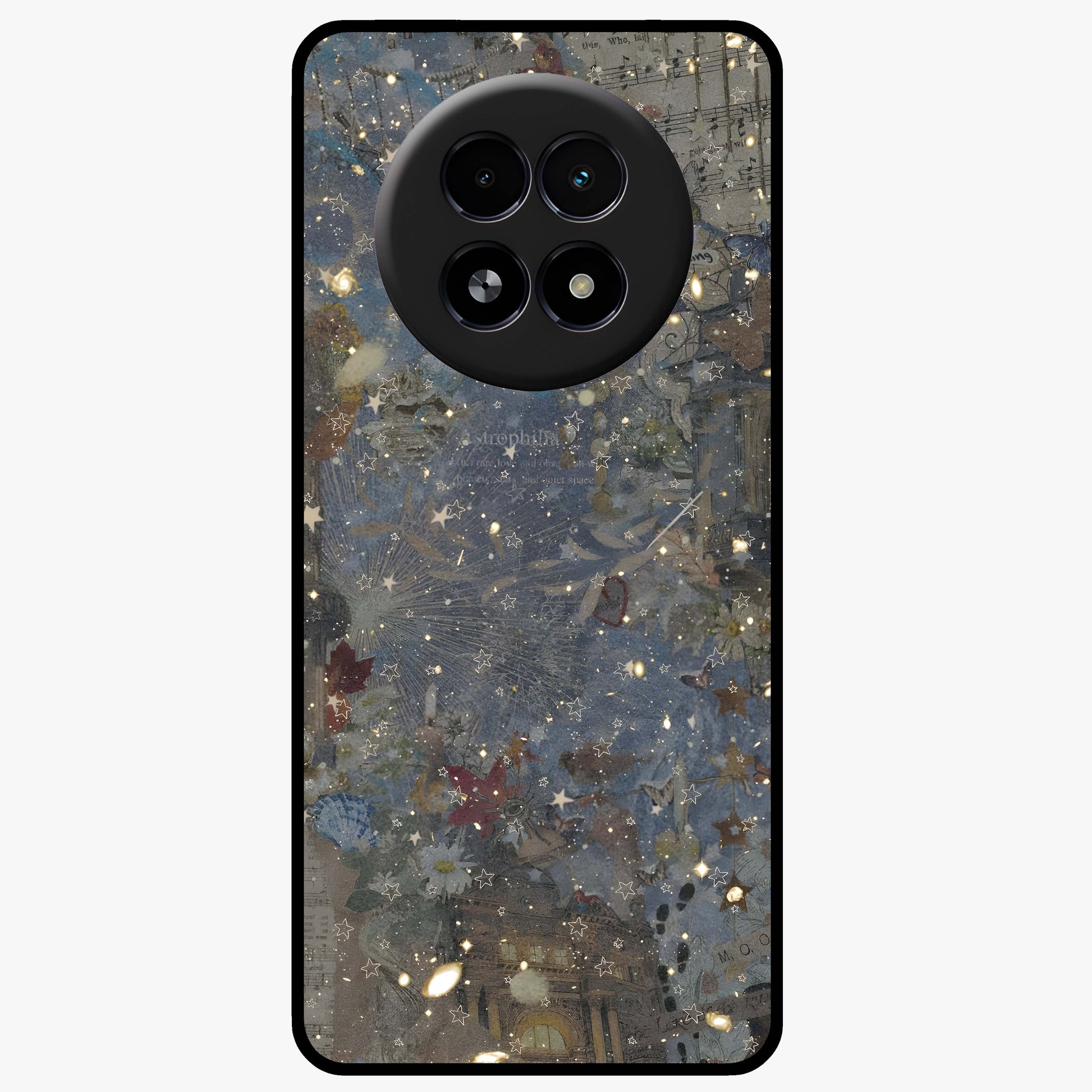 Aesthetic Astrolophia Glass Case showing flat back view with dreamy aesthetic design and glossy glass finish.