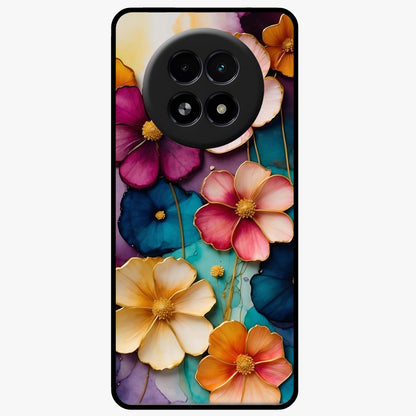 Artlyn Grace Flower Pattern Glass Case showing flat back view with elegant floral pattern artwork and glossy glass finish.
