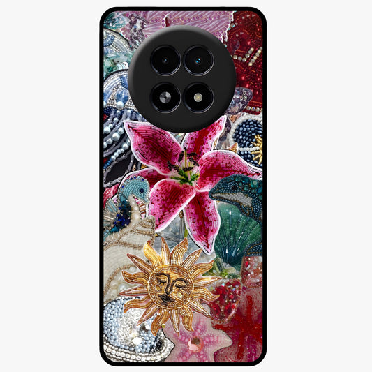 Beaded Garden Fantasy Glass Case showing flat back view with dreamy garden bead artwork and glossy glass finish.