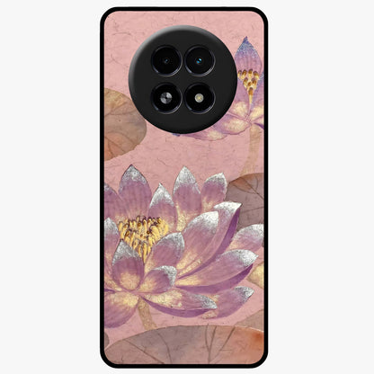 Blossom Mist Lotus Glass Case showing flat back view with serene lotus blossom artwork and glossy glass finish.
