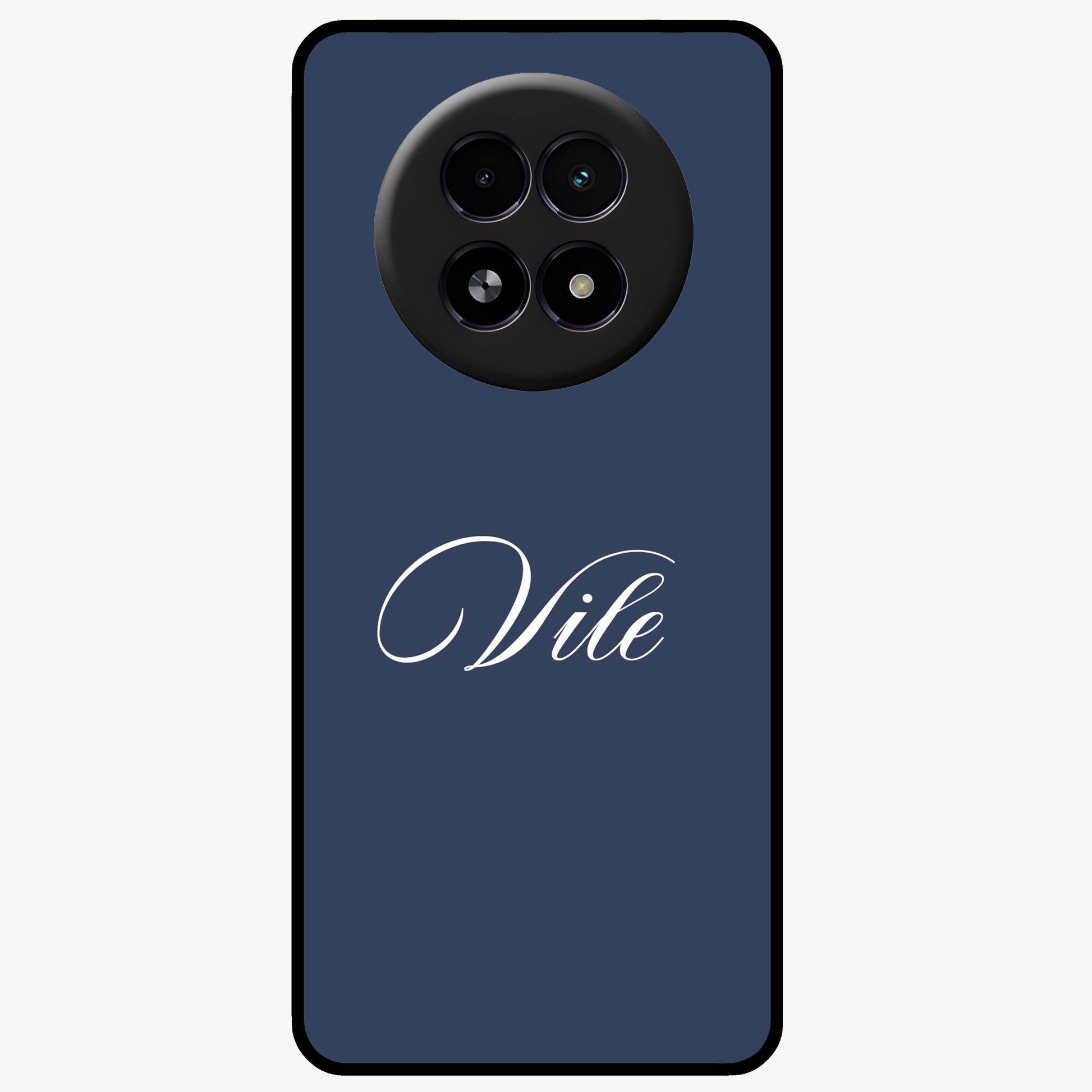 Blue Background Personalized Custom Name Glass Case showing flat back view with minimal blue background and custom name design.