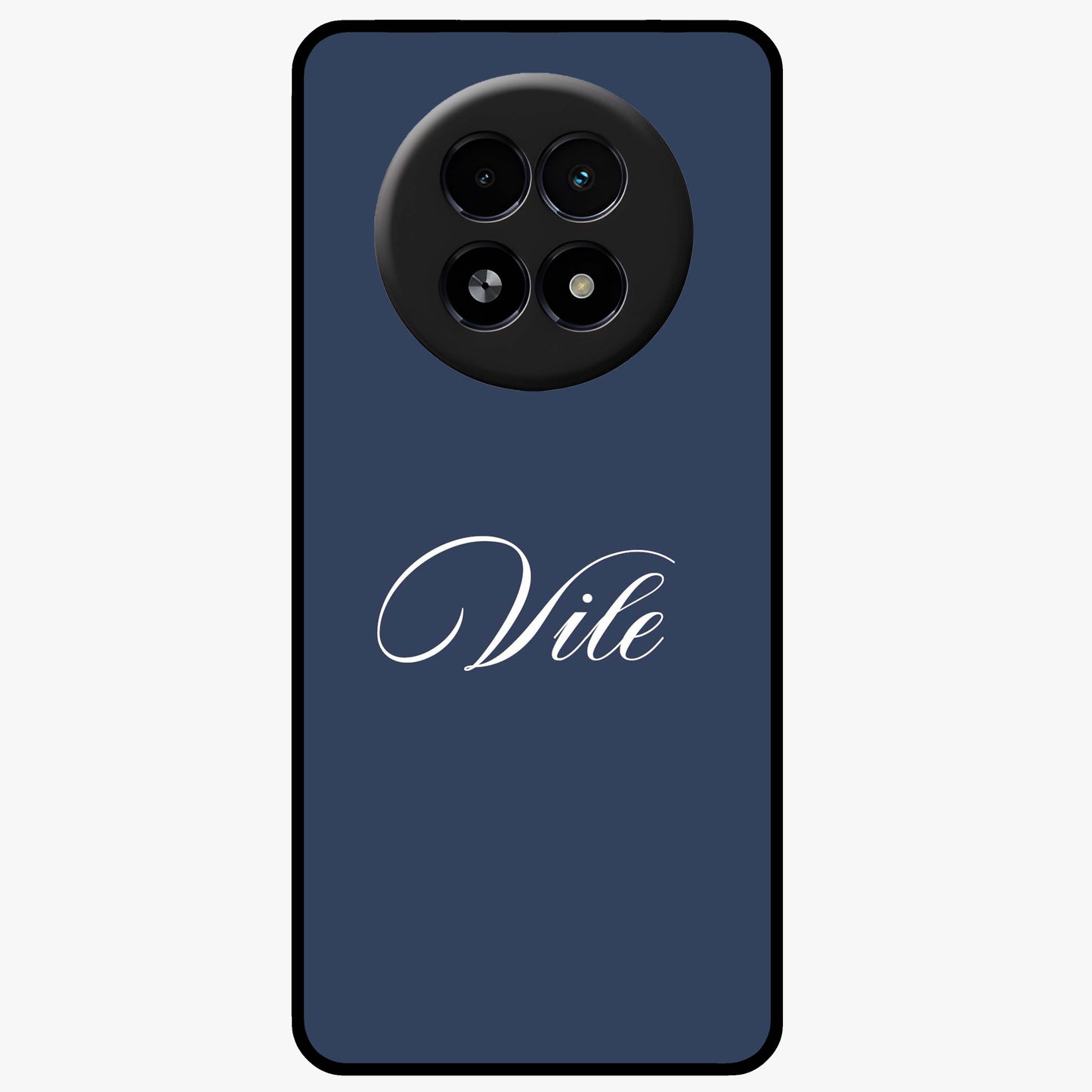 Blue Background Personalized Custom Name Glass Case showing flat back view with minimal blue background and custom name design.