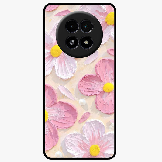 Blush Bloom Texture Glass Case showing flat back view with soft blush floral texture artwork and glossy glass finish.