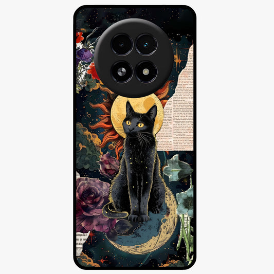 Celestial Black Cat Glass Case showing flat back view with mystical black cat artwork and glossy glass finish.
