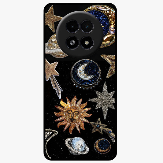 Celestial Gem Constellations Glass Case showing flat back view with sparkling constellation artwork and glossy glass finish.