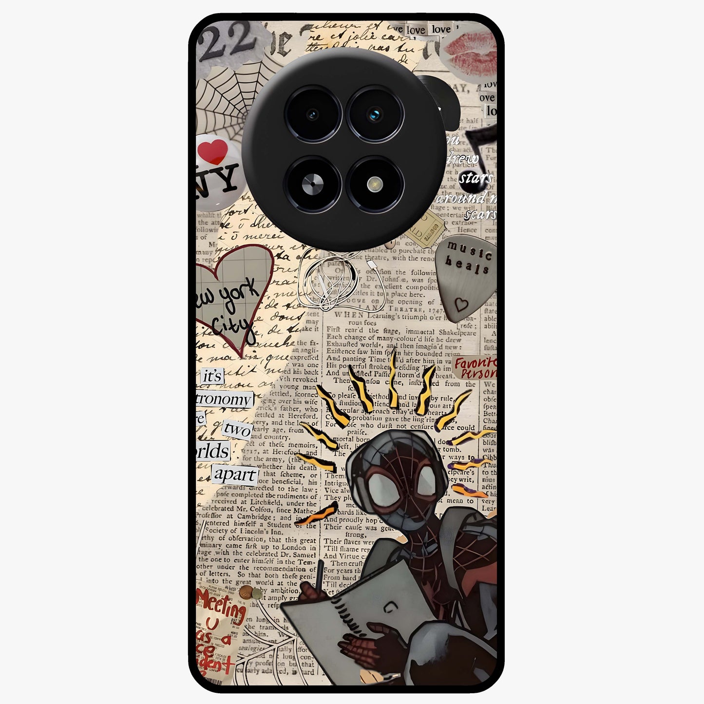 City Dream Sketch Glass Case showing flat back view with artistic city skyline sketch artwork and glossy glass finish.