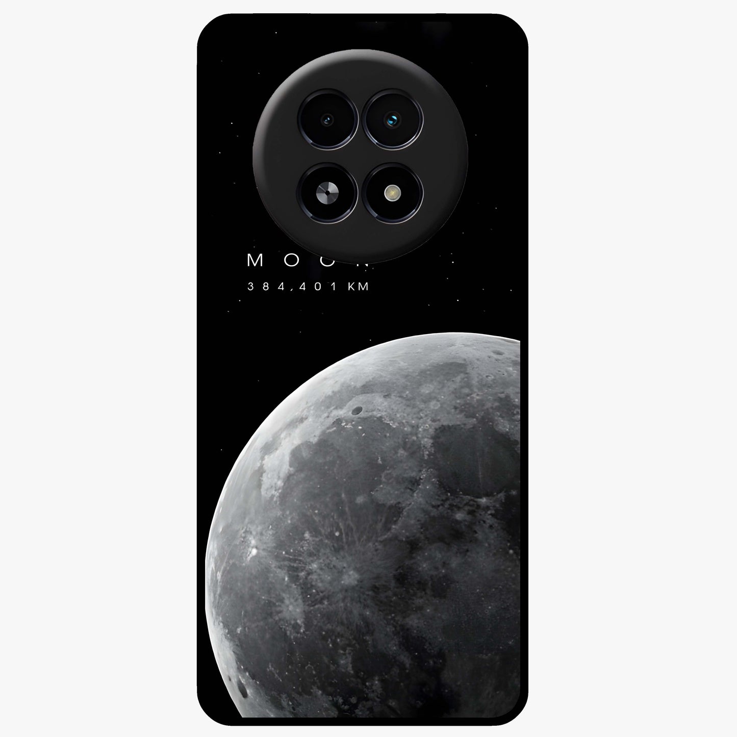 Cosmic Moon Glow Glass Case showing flat back view with glowing moon artwork and glossy glass finish.