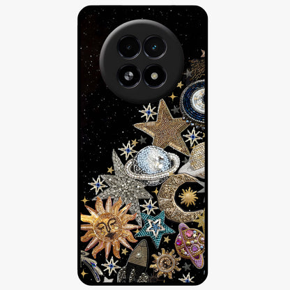 Cosmic Sparkle Dreams Glass Case showing flat back view with sparkling cosmic artwork and glossy glass finish.