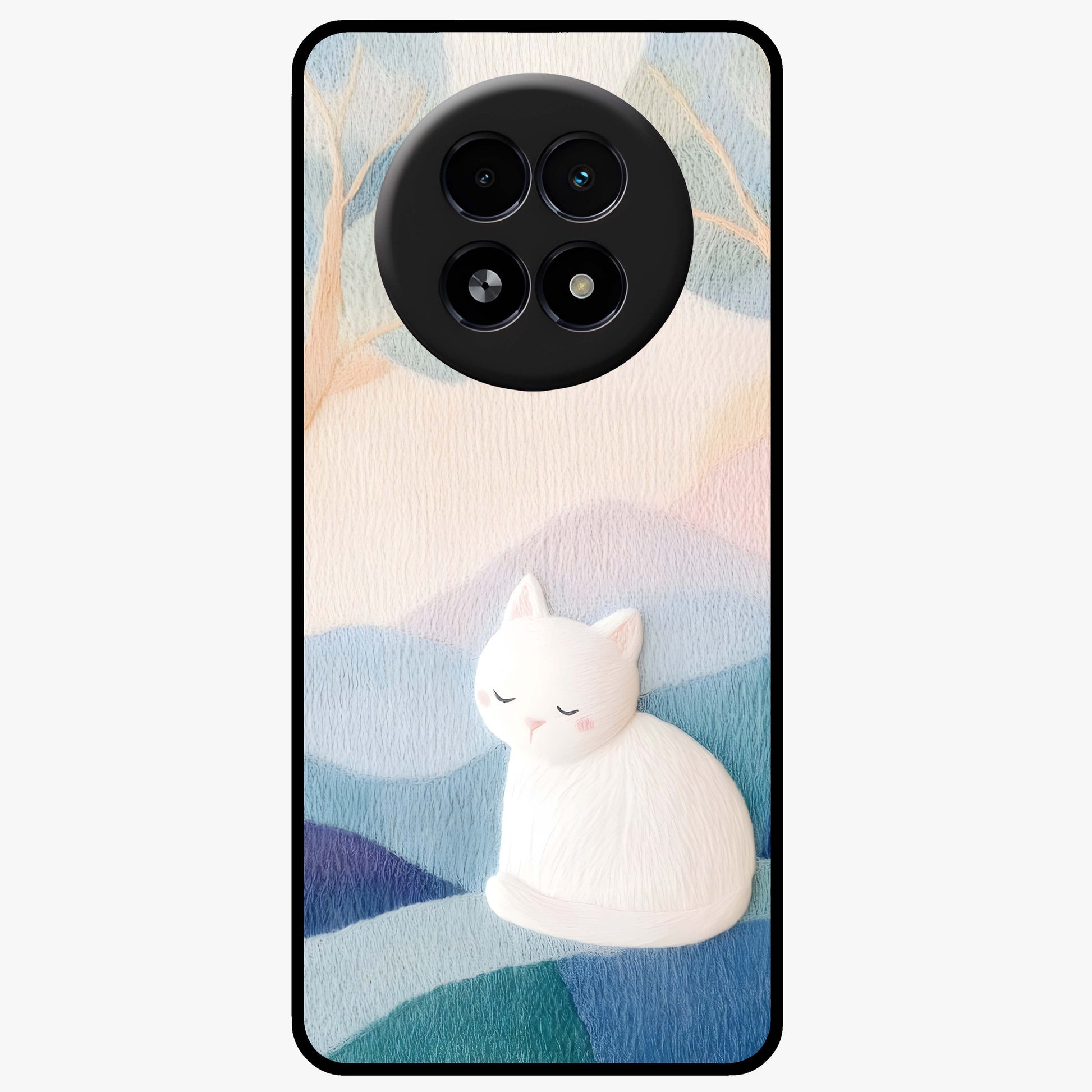 Cotton Dream Cat Glass Case showing flat back view with soft dreamy cat artwork and glossy glass finish.