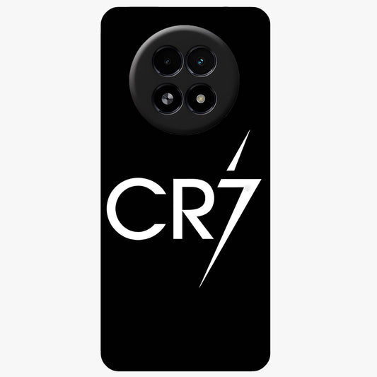 Cr7 Elite Strike Glass Case showing flat back view with dynamic football inspired artwork and glossy glass finish.