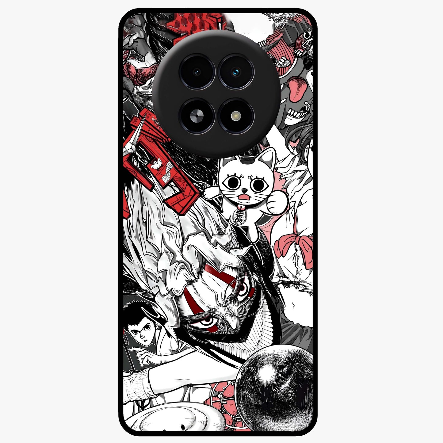 Crimson Chaos Panel Glass Case showing flat back view with bold crimson abstract artwork and glossy glass finish.