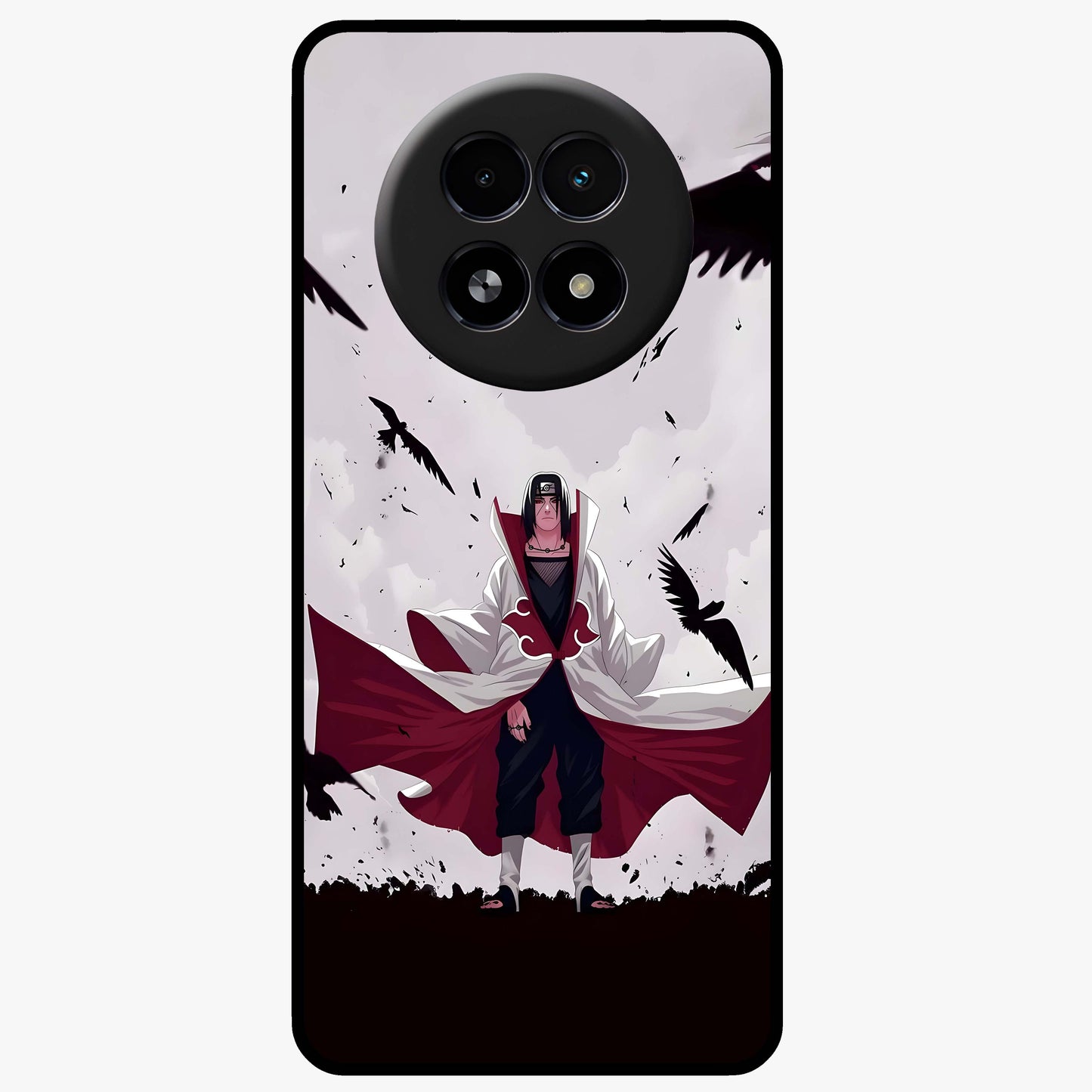 Crimson Crow Ascension Glass Case showing flat back view with mystical crow artwork and glossy glass finish.