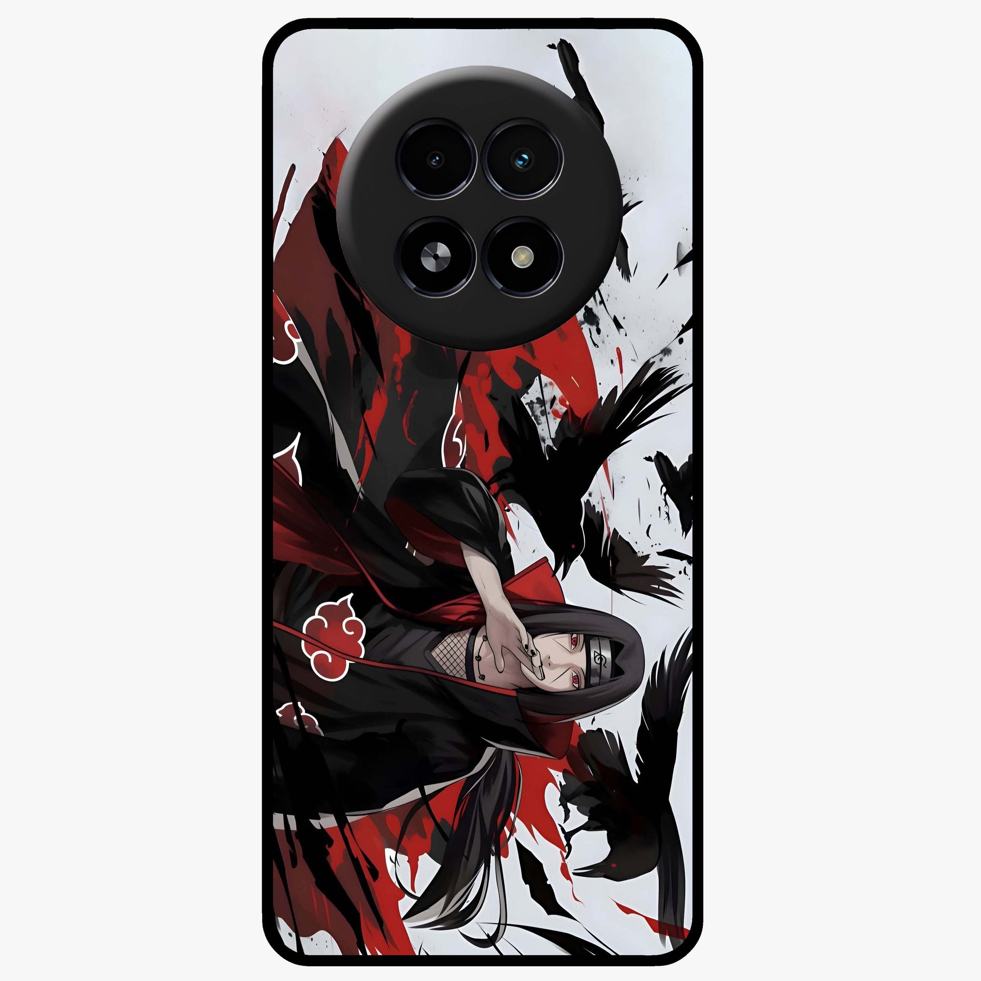 Crimson Crow Illusion Glass Case showing flat back view with artistic crow illusion artwork and glossy glass finish.