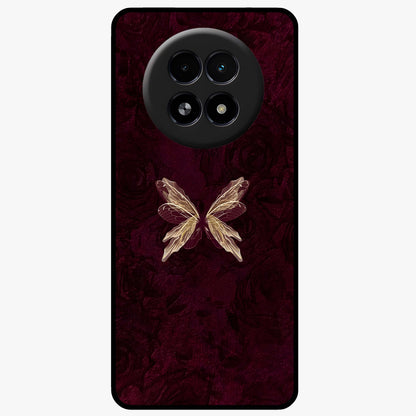 Crimson Fade Butterfly Glass Case showing flat back view with fading butterfly artwork and glossy glass finish.