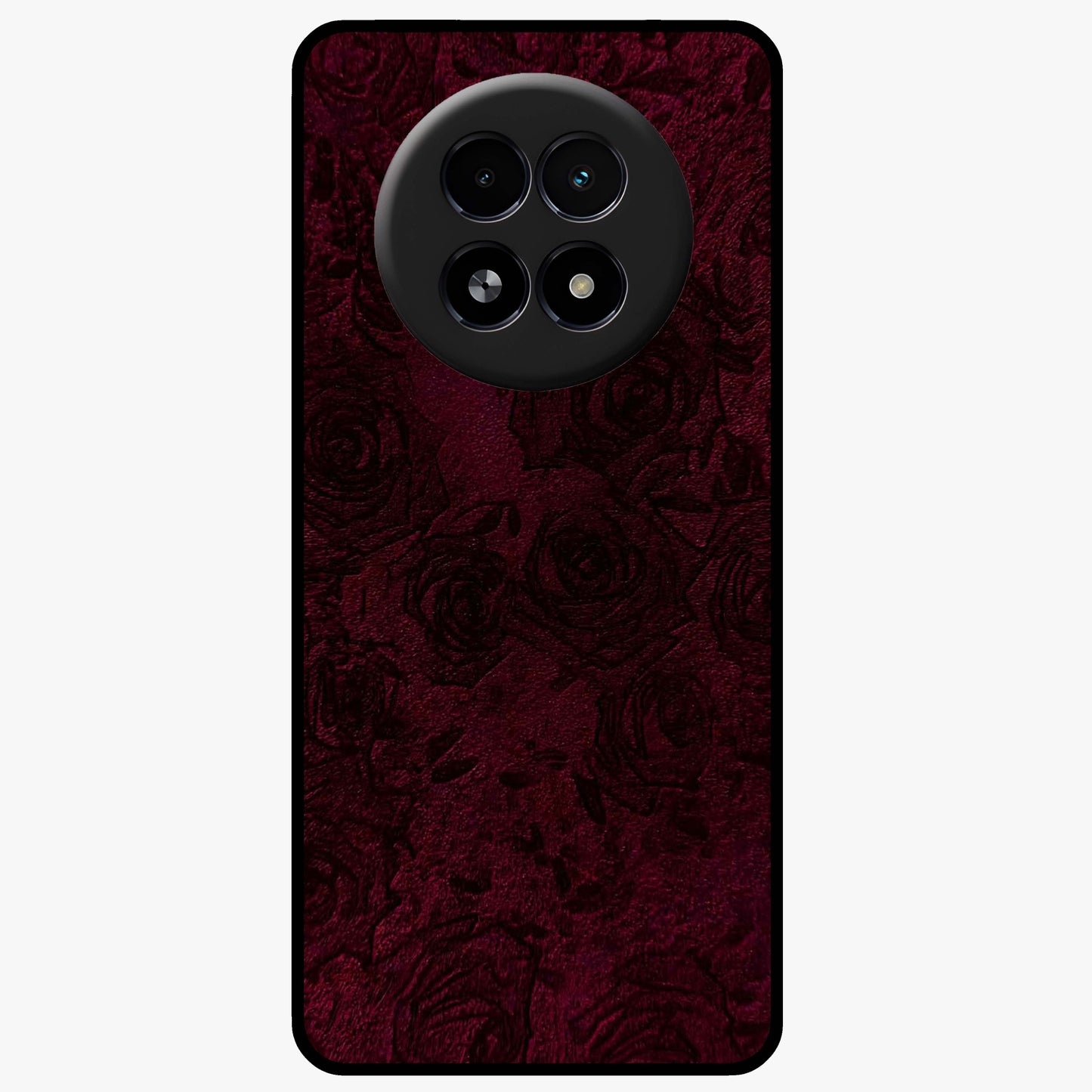 Crimson Fade Flow Glass Case showing flat back view with flowing crimson gradient artwork and glossy glass finish.