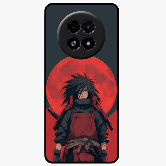 Crimson Moon Warlord Glass Case showing flat back view with mystical moon warrior artwork and glossy glass finish.