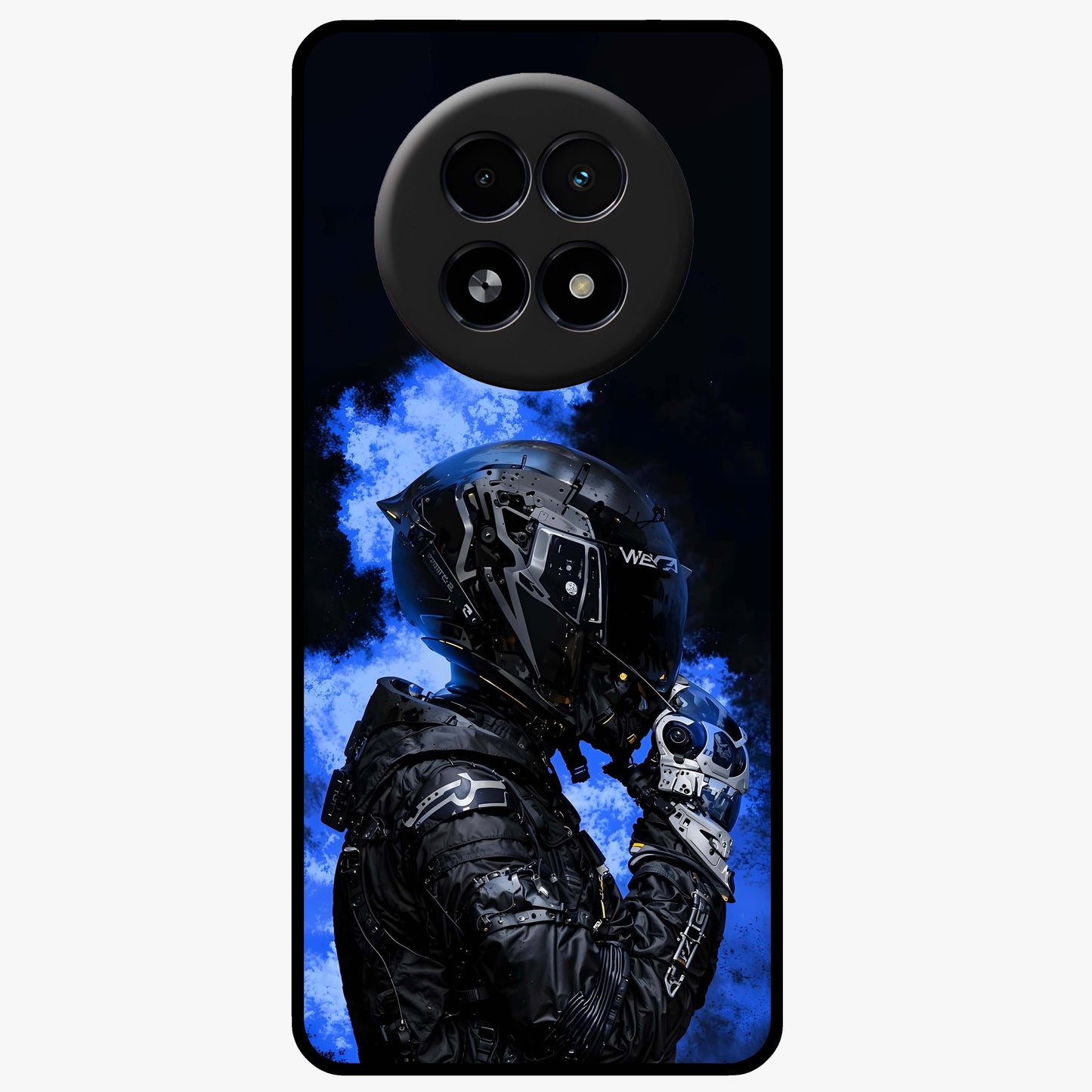 Cyber Sentinel Protocol Glass Case showing flat back view with futuristic cyber themed artwork and glossy glass finish.