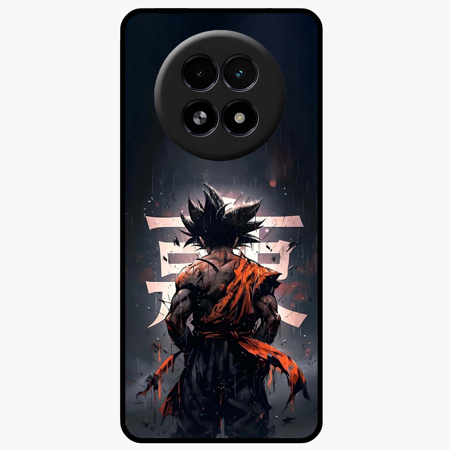 Dark Warrior In Rain Glass Case showing flat back view with warrior artwork in rainy atmosphere and glossy glass finish.