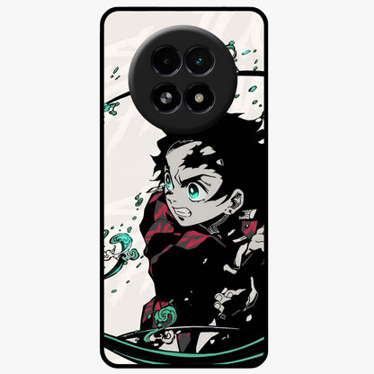 Demon Slayer Glass Case showing flat back view with bold anime inspired artwork and glossy glass finish.