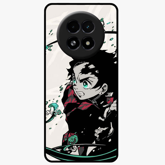 Demon Slayer Glass Case showing flat back view with bold anime inspired artwork and glossy glass finish.