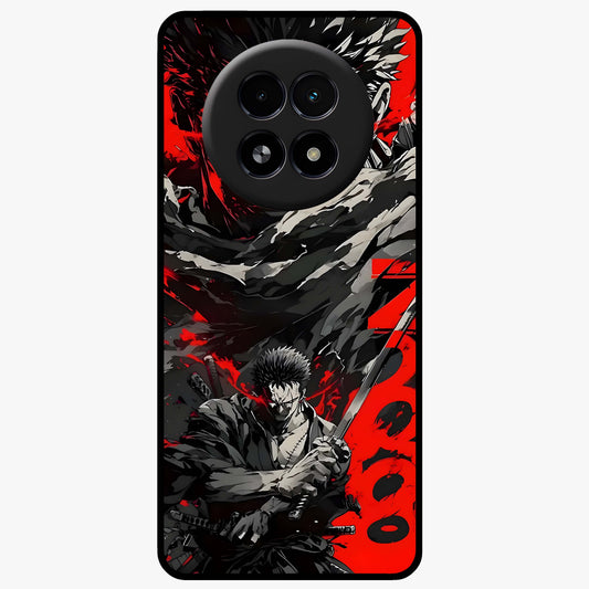 Demon Sword Resolve Glass Case showing flat back view with fierce sword warrior artwork and glossy glass finish.