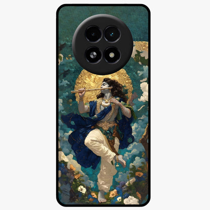 Divine Krishna Art Glass Case showing flat back view with Lord Krishna artwork and glossy glass finish.