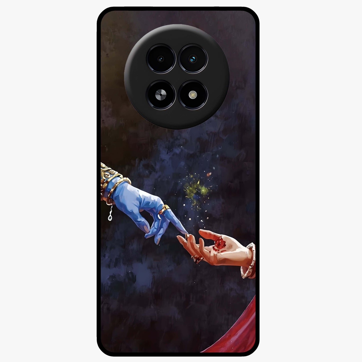 Divine Touch Eternal Glass Case showing flat back view with spiritual themed artwork and glossy glass finish.
