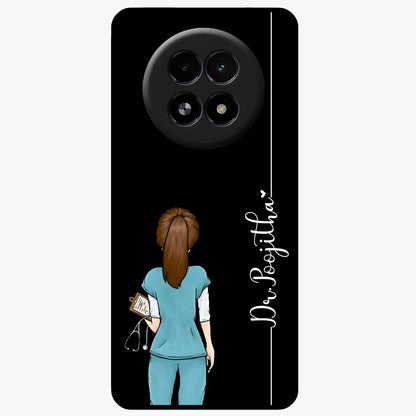 Doctor Pattern Custom Name Glass Case showing flat back view with medical themed pattern and personalized name design.