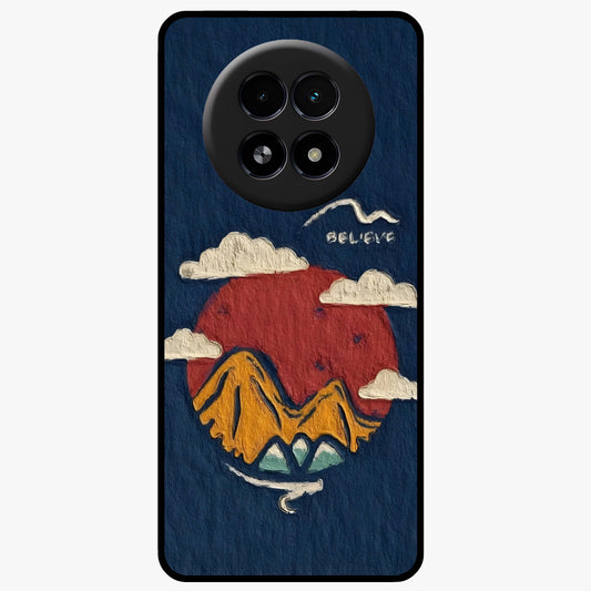 Dream Beyond Mountains Glass Case showing flat back view with scenic mountain landscape artwork and glossy glass finish.
