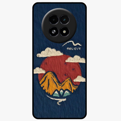Dream Beyond Mountains Glass Case showing flat back view with scenic mountain landscape artwork and glossy glass finish.
