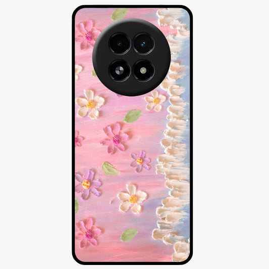 Dreamy Painted Garden Glass Case showing flat back view with artistic painted floral garden artwork and glossy glass finish.