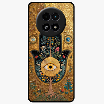 Ethereal Evil Eye Glass Case showing flat back view with mystical evil eye artwork and glossy glass finish.